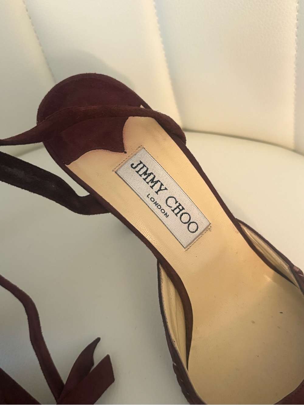 Jimmy Choo Burgundy Suede Ankle-Tie Heels